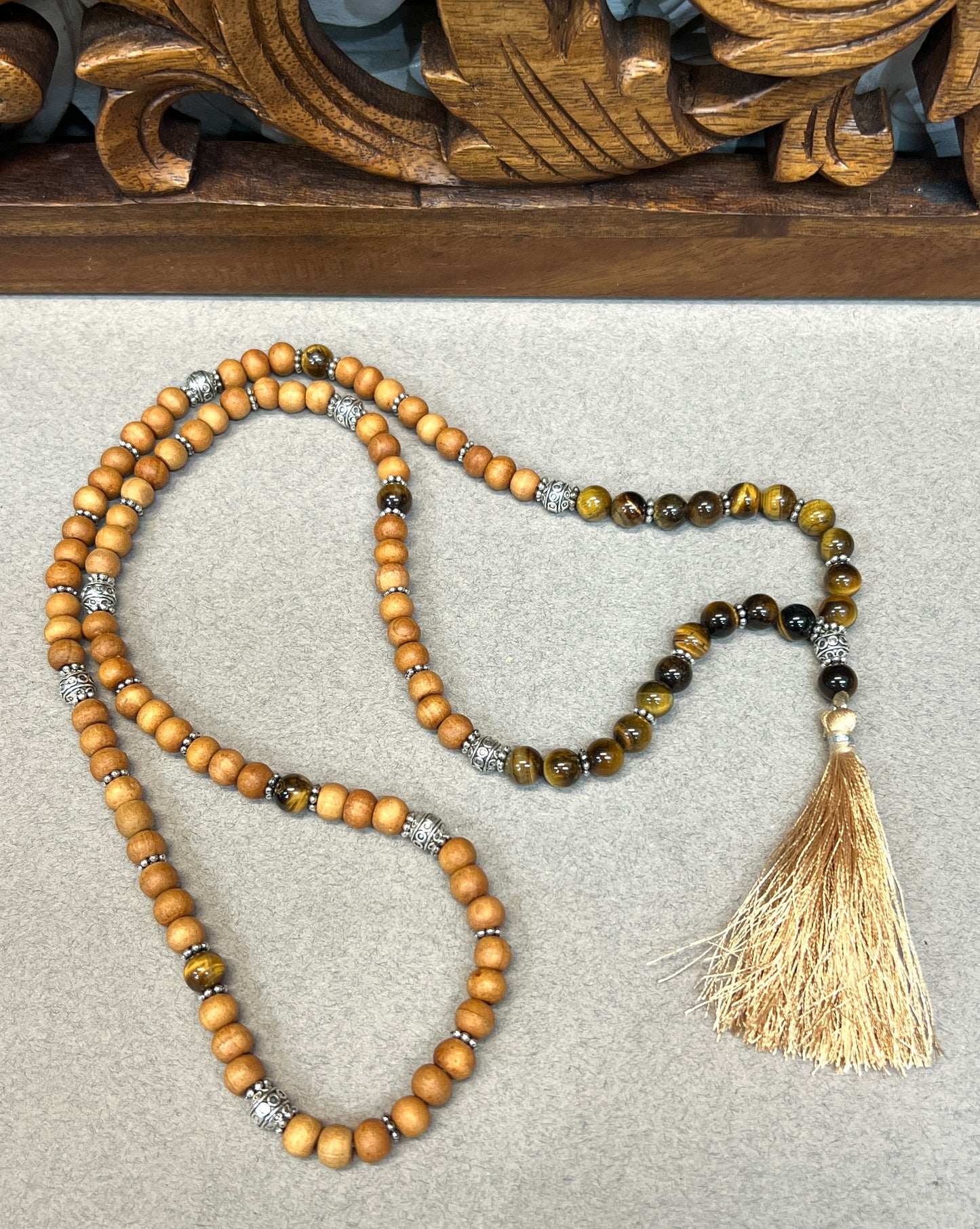 108 Bead Hand knotted Sandalwood & Gemstone Mala Necklaces