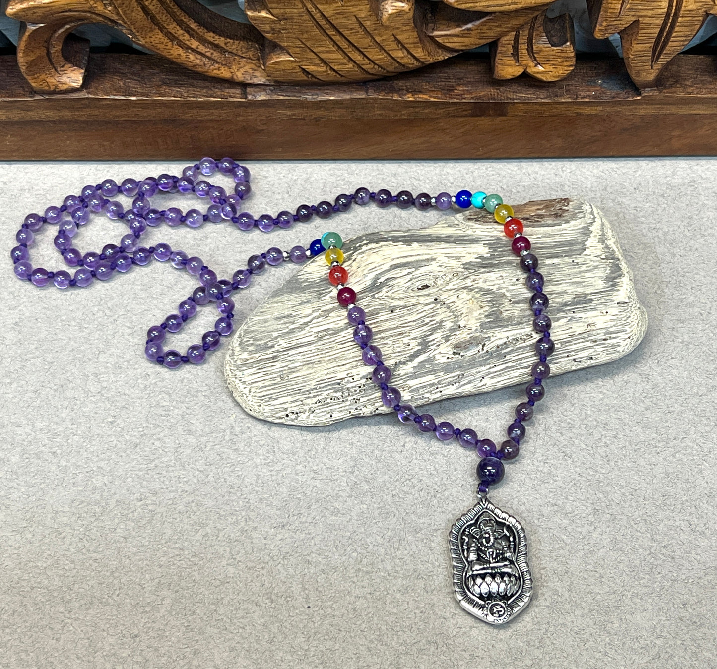 Hand knotted Amethyst Ganesh Mala