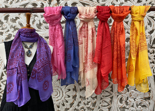 Light Weight Cotton Gauze Prayer Scarves w Mantras | 6 Colors