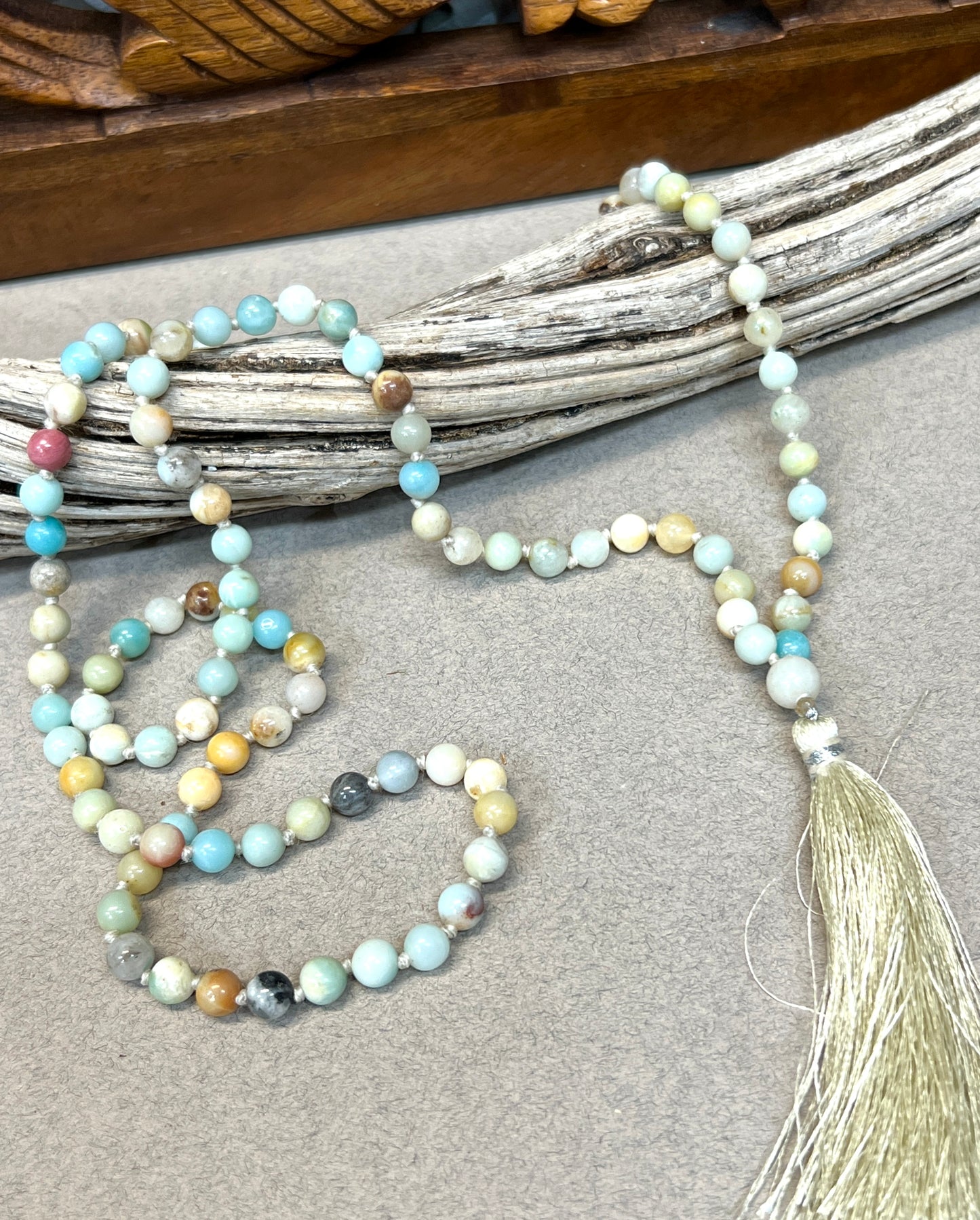 Hand knotted Amazonite Mala Necklaces