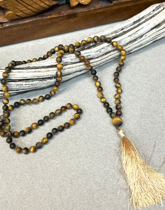 Hand knotted Matte Tigers Eye Mala Necklaces