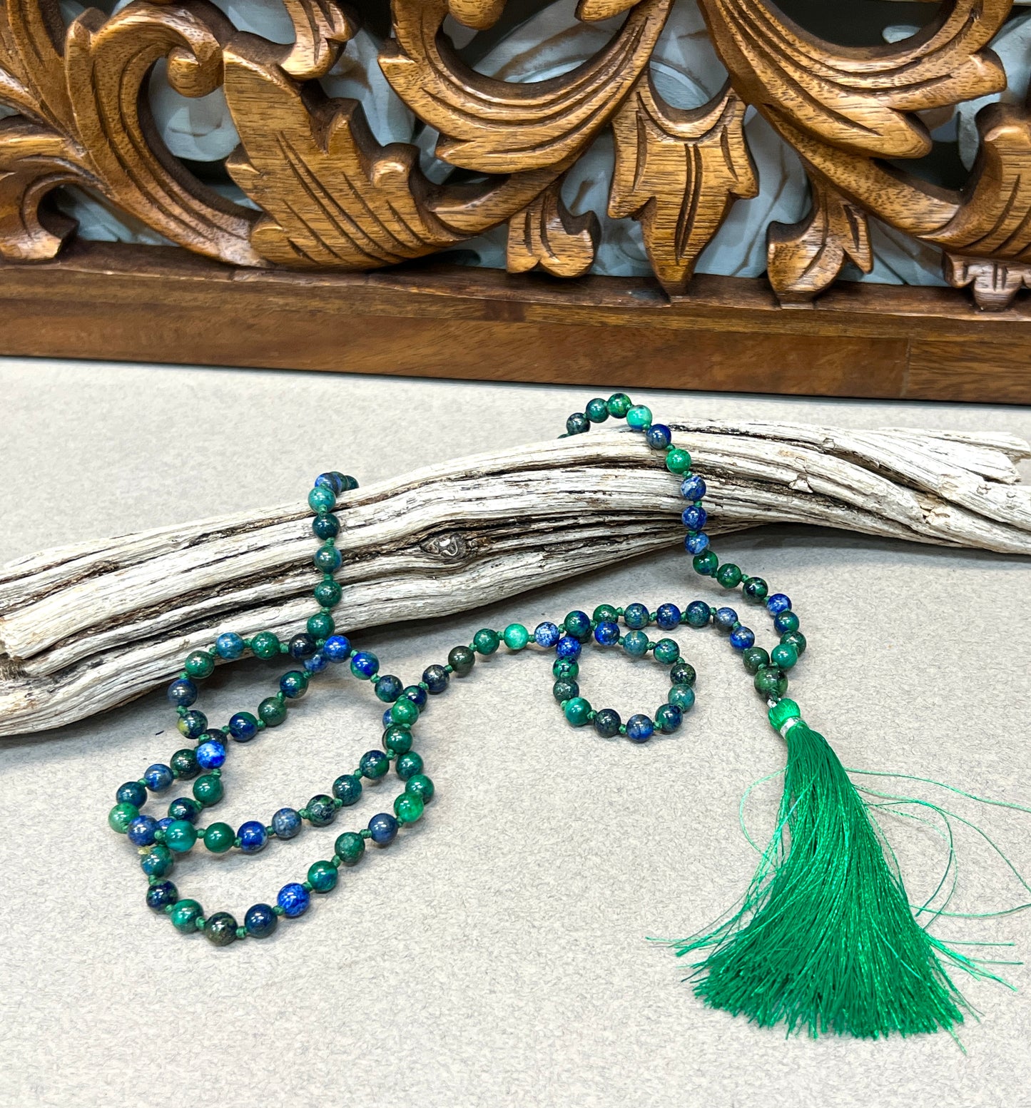 Hand knotted Matte Azurite/Malachite Mala Necklace