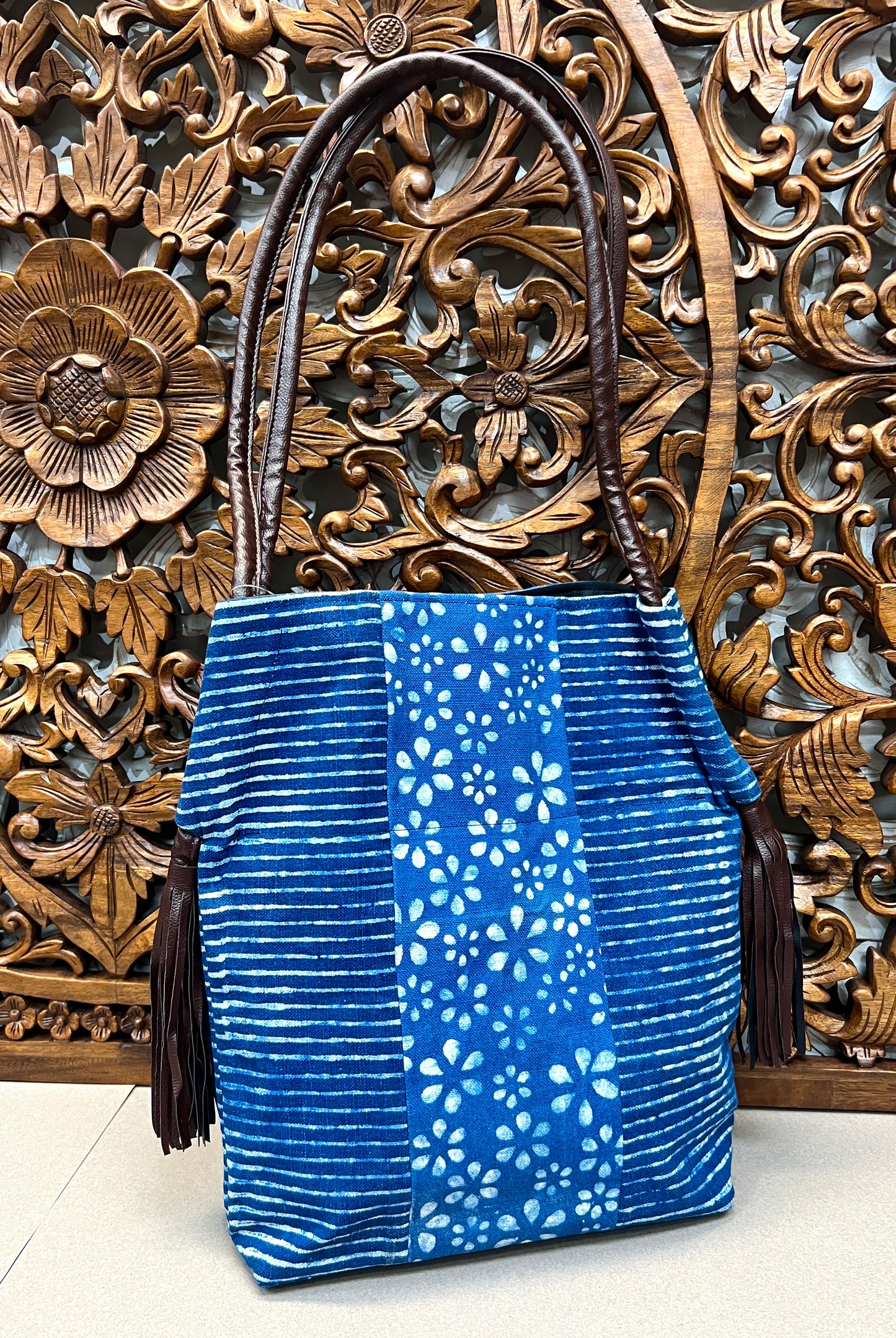 Vegan Leather Indigo Dyed Tassel Bag
