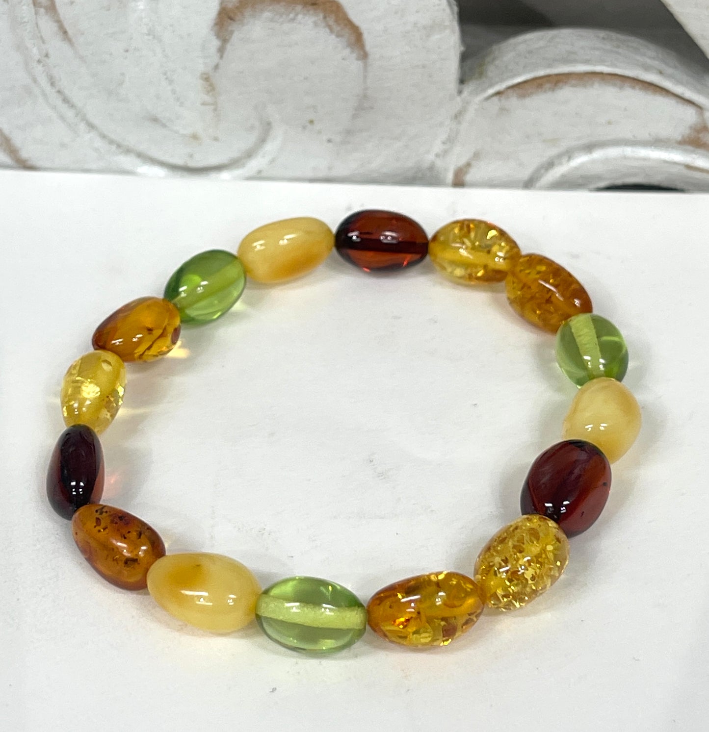 Tri Color with Rare Natural Baltic Green Amber Bracelets