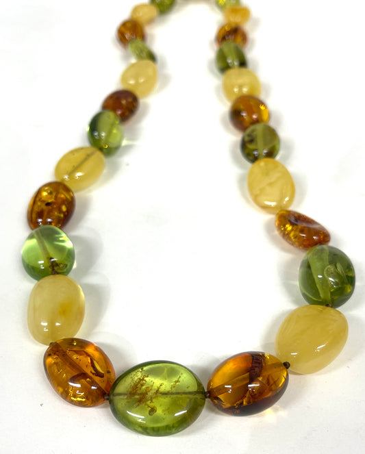 Large Stone Tri Color with Rare Natural Baltic Green Amber Necklaces