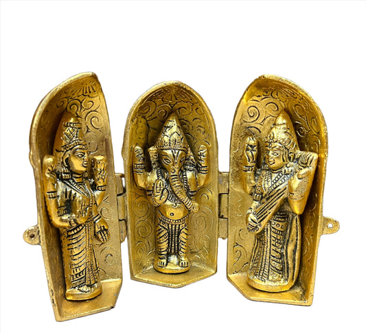 Altar Box Statue with Ganesh, Saraswati and Laxmi
