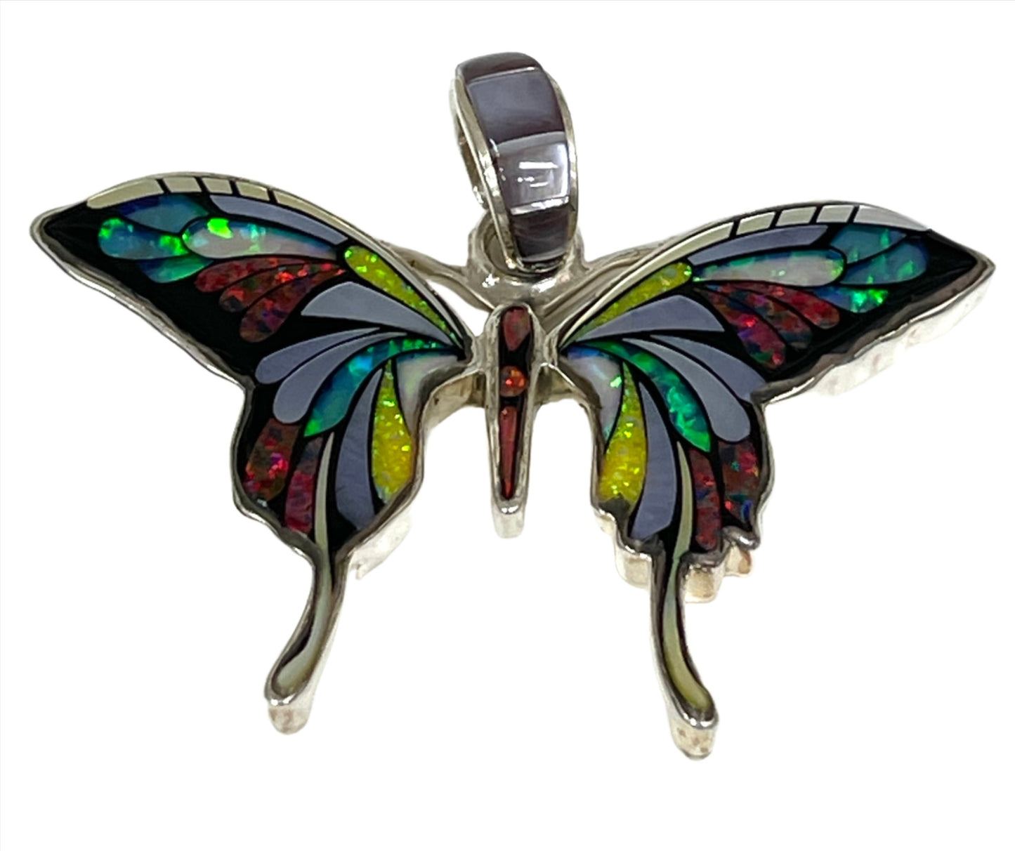 Inlaid Gemstone Butterfly Pendants by David Freeland