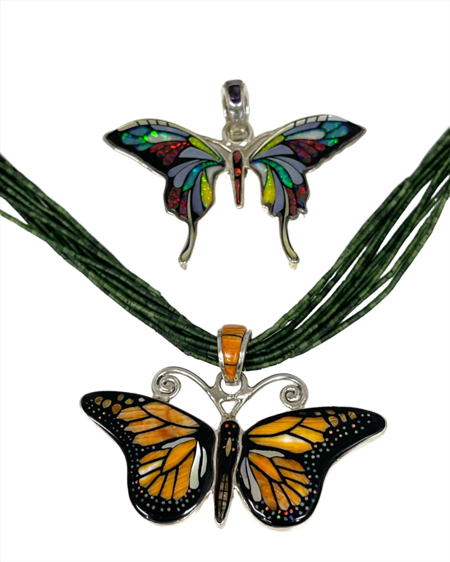 Inlaid Gemstone Butterfly Pendants by David Freeland