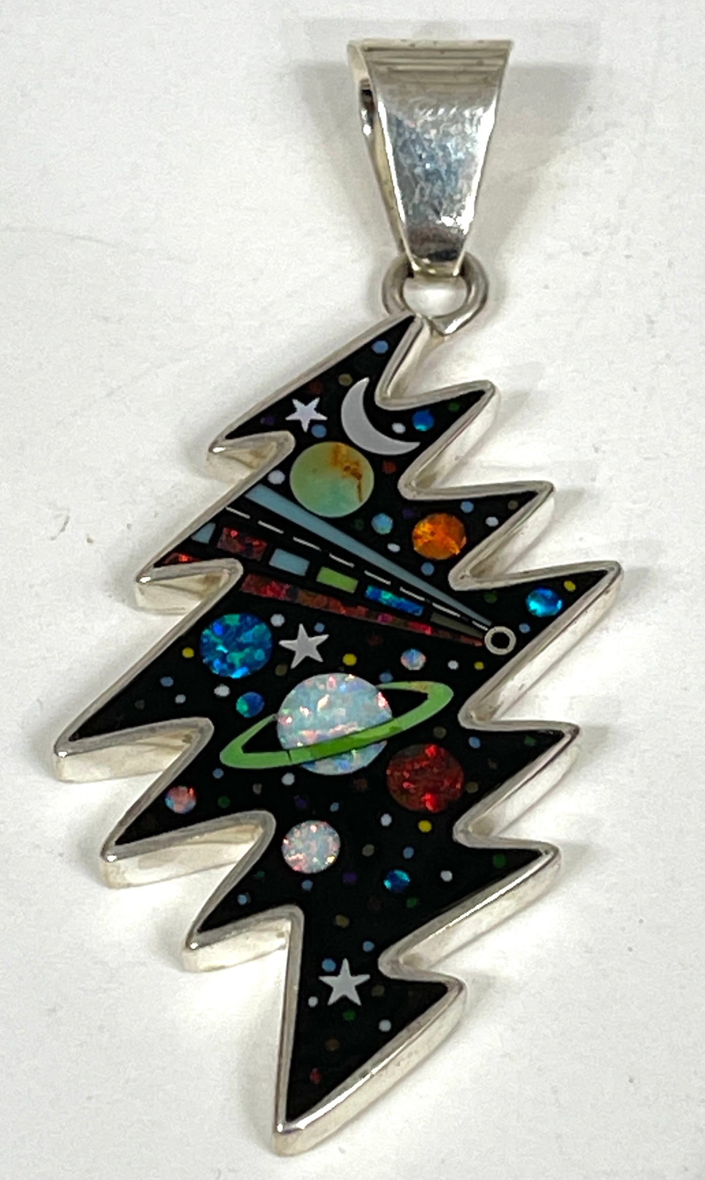 Inlaid Gemstone Grateful Dead Lightning Bolt Galaxy Pendants by David Freeland