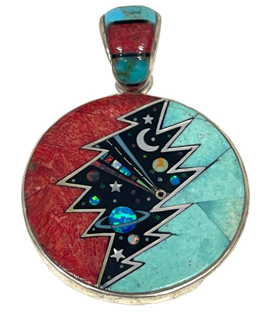 Inlaid Gemstone Grateful Dead Stealie Pendants by David Freeland