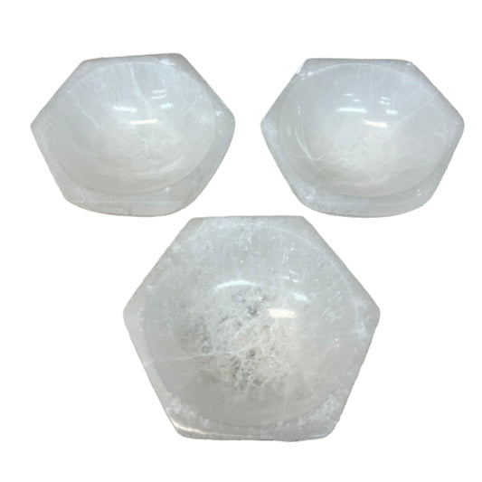 White Selenite Hexagon Crystal Charging Cleaning Bowls