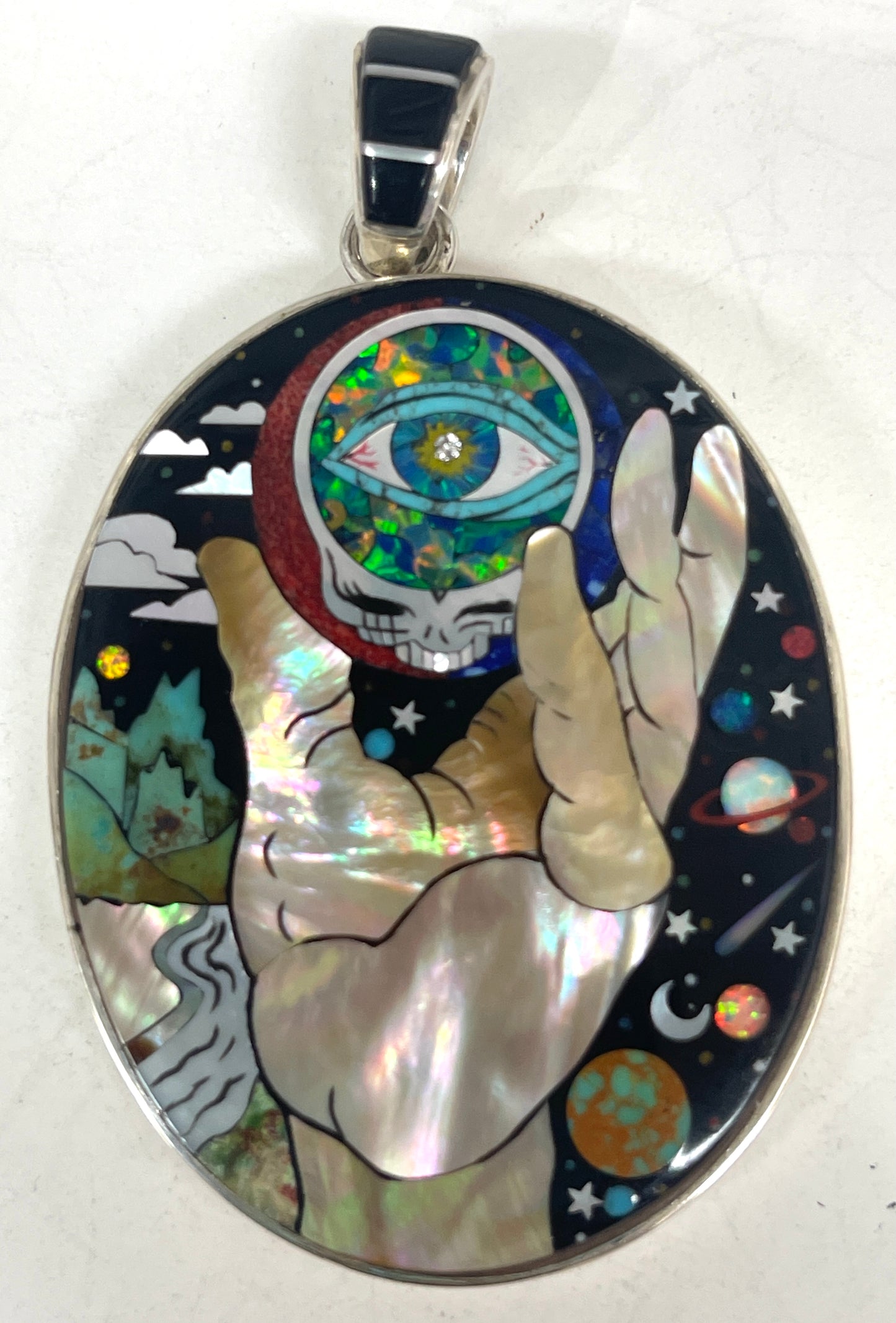 Inlaid Gemstone Grateful Dead Pendants by David Freeland