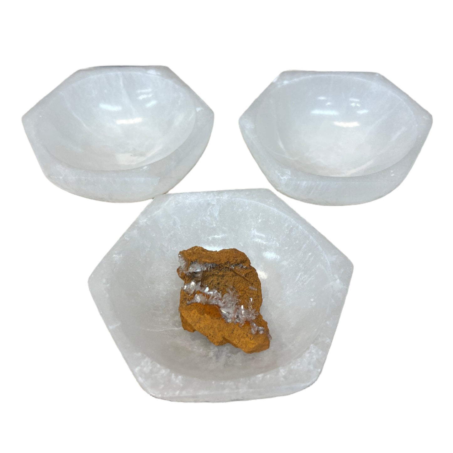 White Selenite Hexagon Crystal Charging Cleaning Bowls