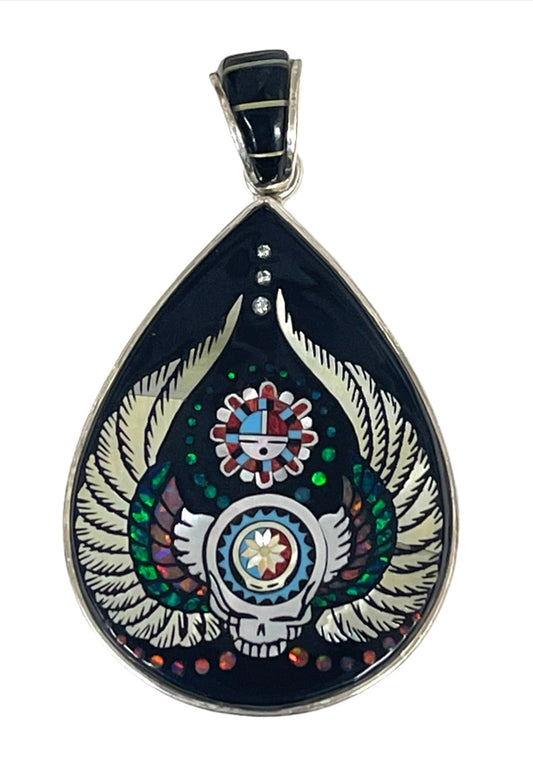 Inlaid Gemstone Grateful Dead Pendants by David Freeland