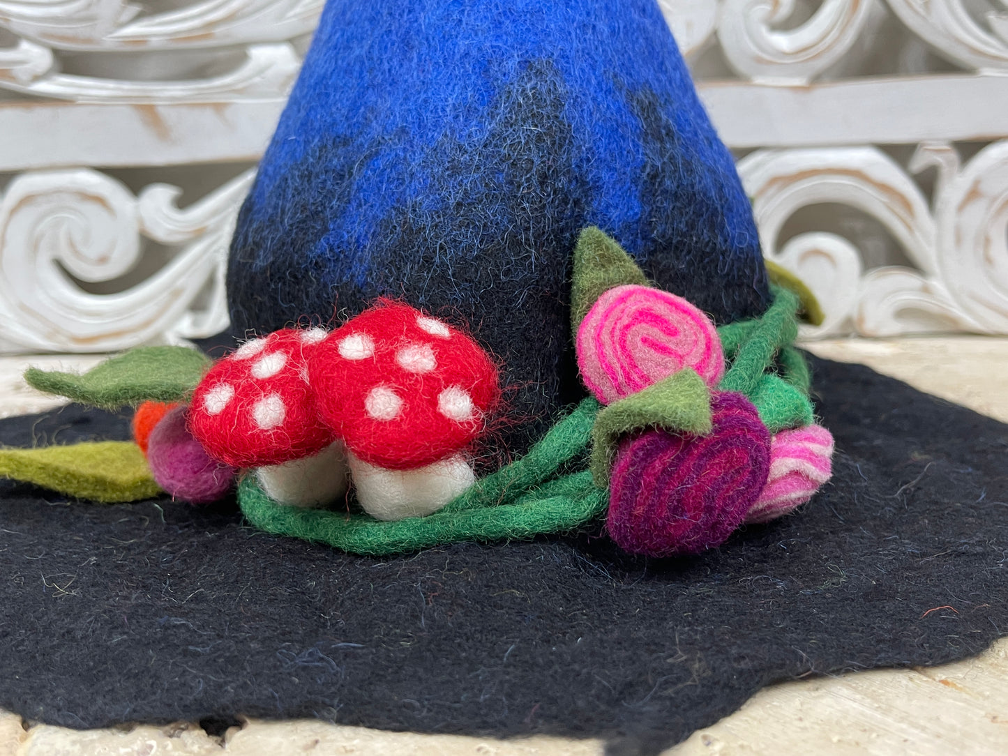 Hand felted Wool Mushroom & Vine Witch Hats
