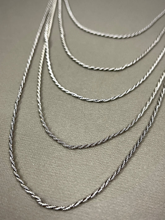 1.5mm Sterling Thai Twisted Smooth Rope Chains - 16"-24"