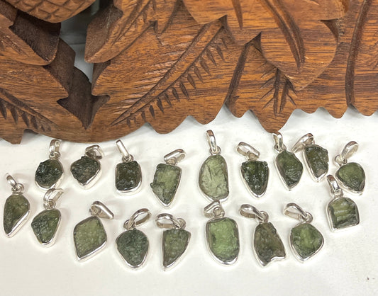 Sterling Silver Raw Moldavite Pendants- Transformation Stone