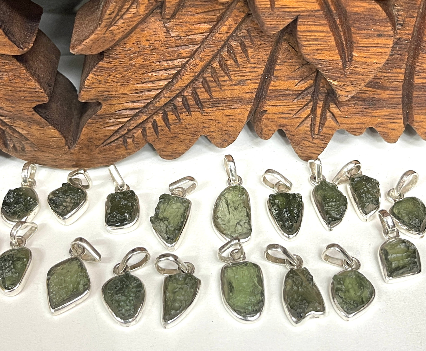 Sterling Silver Raw Moldavite Pendants- Transformation Stone