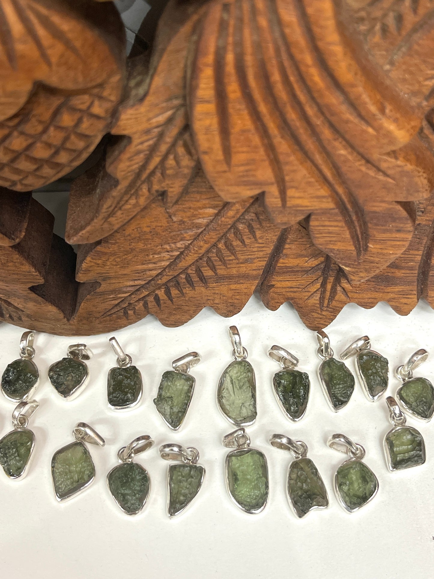 Sterling Silver Raw Moldavite Pendants- Transformation Stone