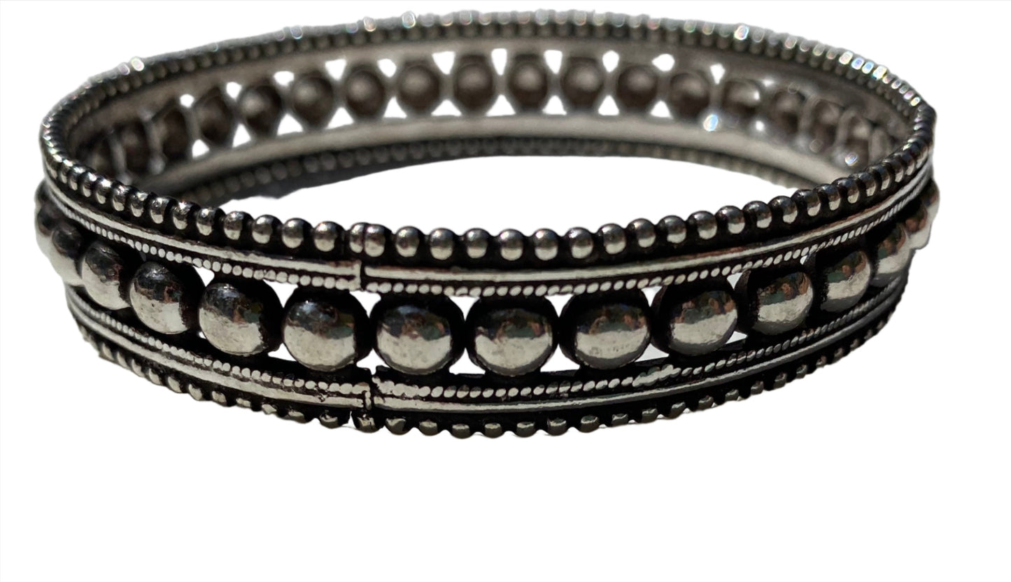 Sterling Silver (925) wide Tribal dot Bangle Bracelets