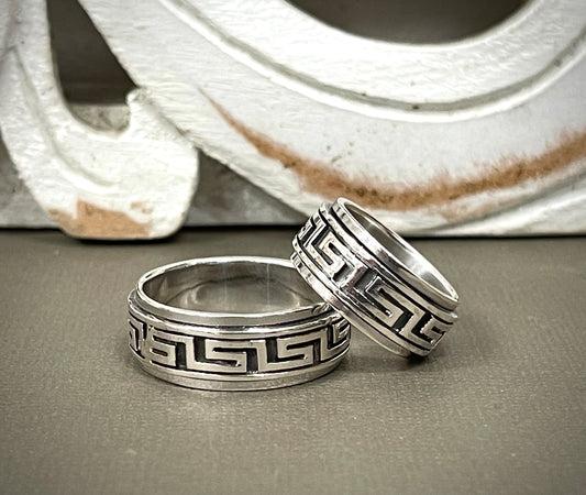 Sterling Greek Key Spinner Rings - Sizes 7-14