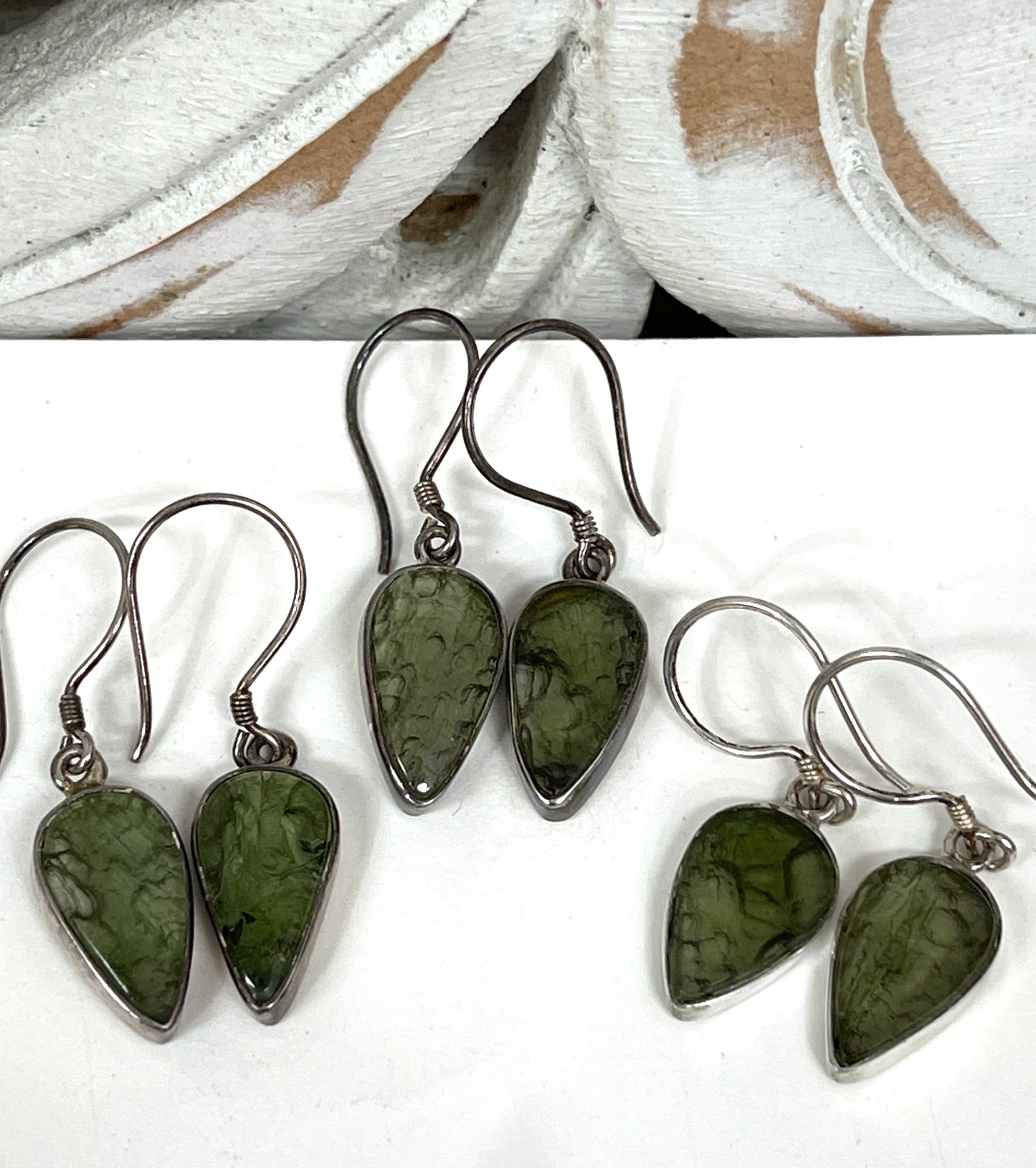 Sterling Silver Moldavite Teardrop Earrings