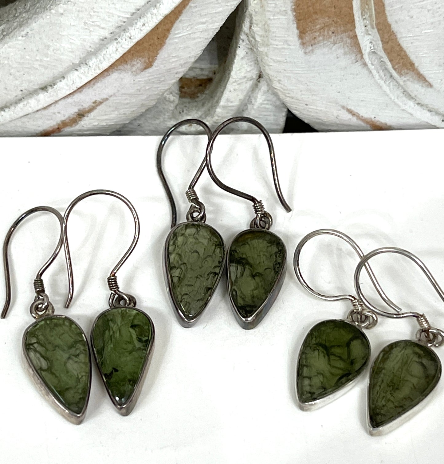 Sterling Silver Moldavite Teardrop Earrings