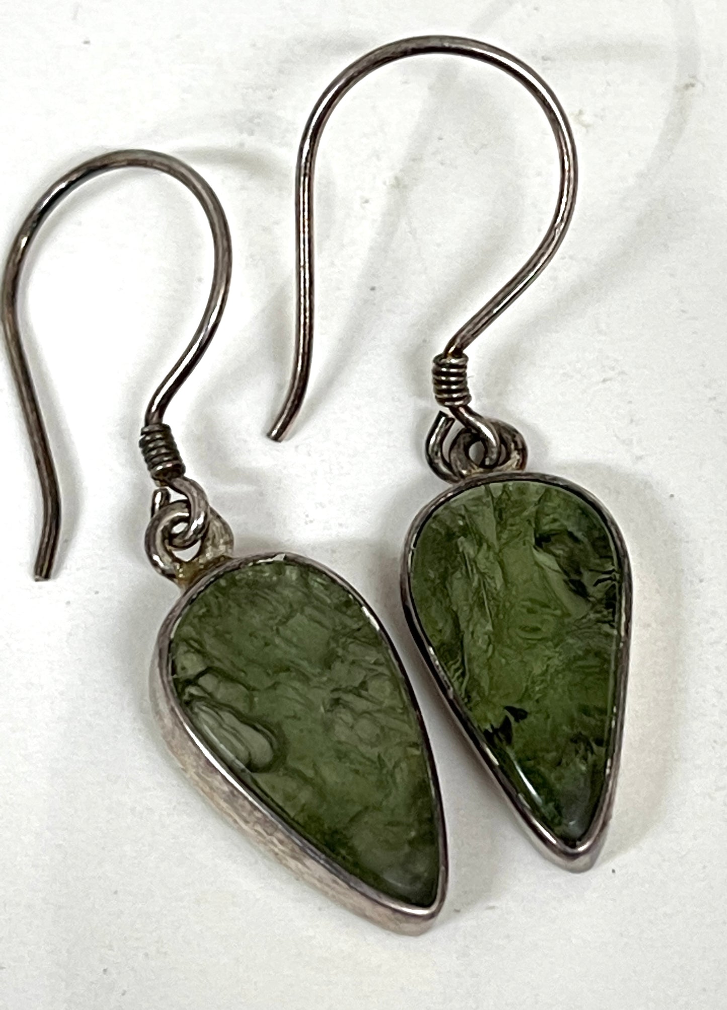 Sterling Silver Moldavite Teardrop Earrings