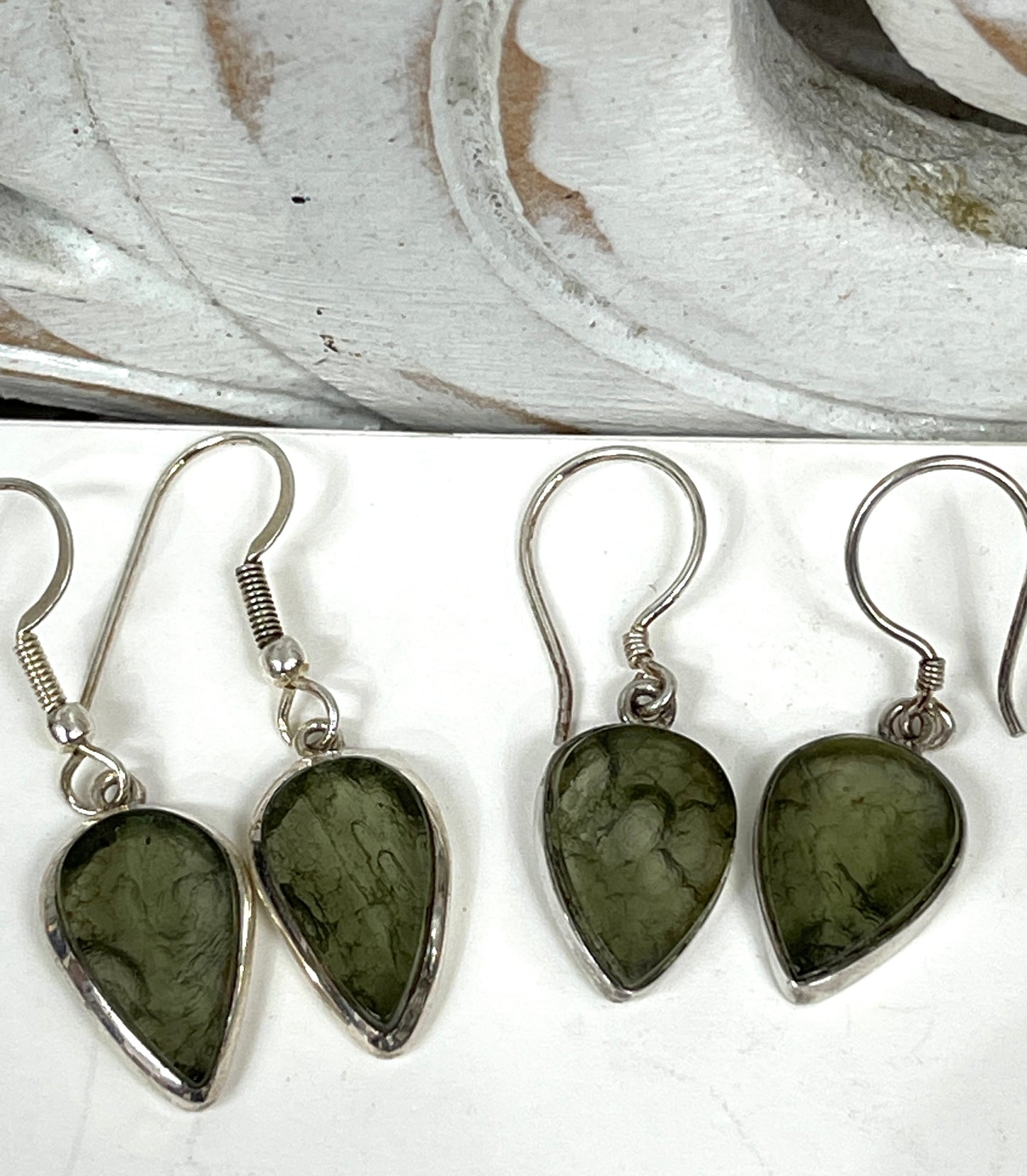 Sterling Silver Moldavite Teardrop Earrings