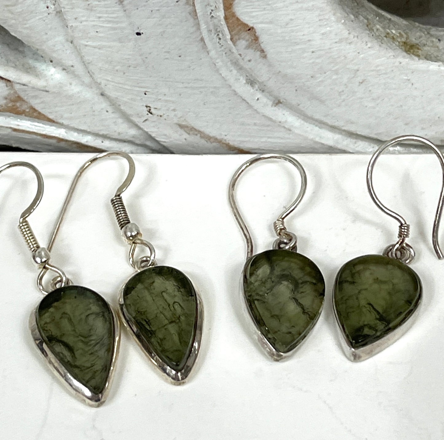 Sterling Silver Moldavite Teardrop Earrings