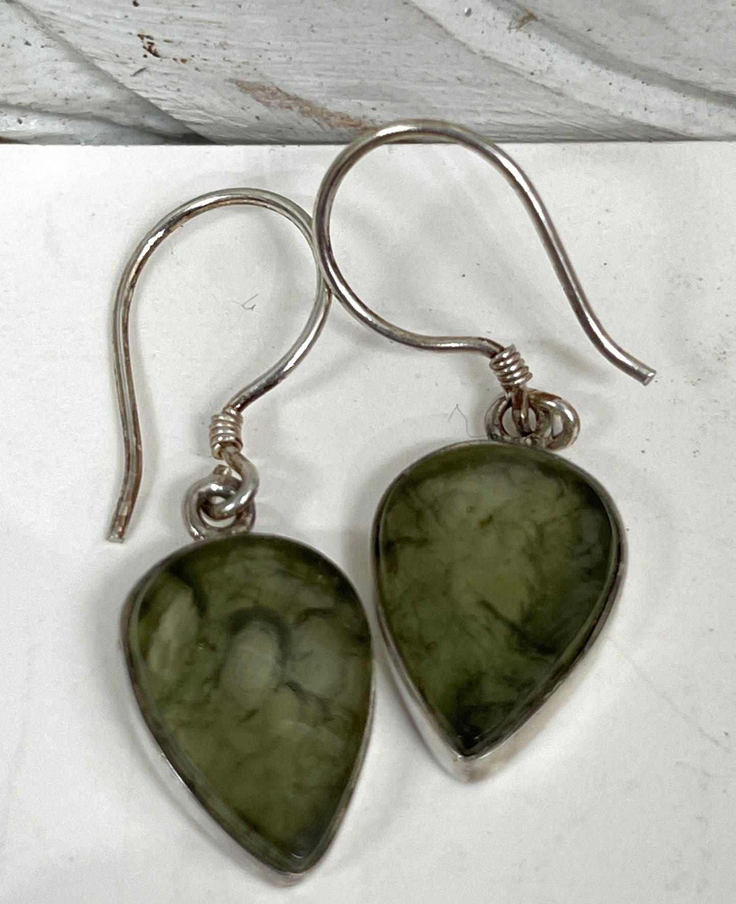 Sterling Silver Moldavite Teardrop Earrings