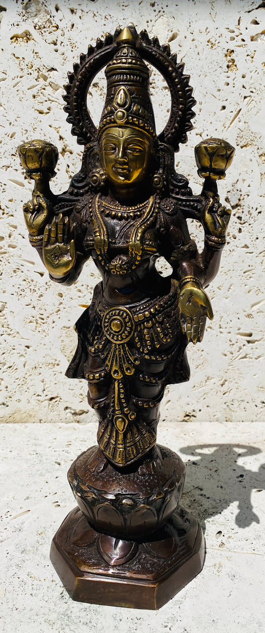 Hand Finished Brass Laxmi Statue - Goddess of Wealth 36cm x 14cm