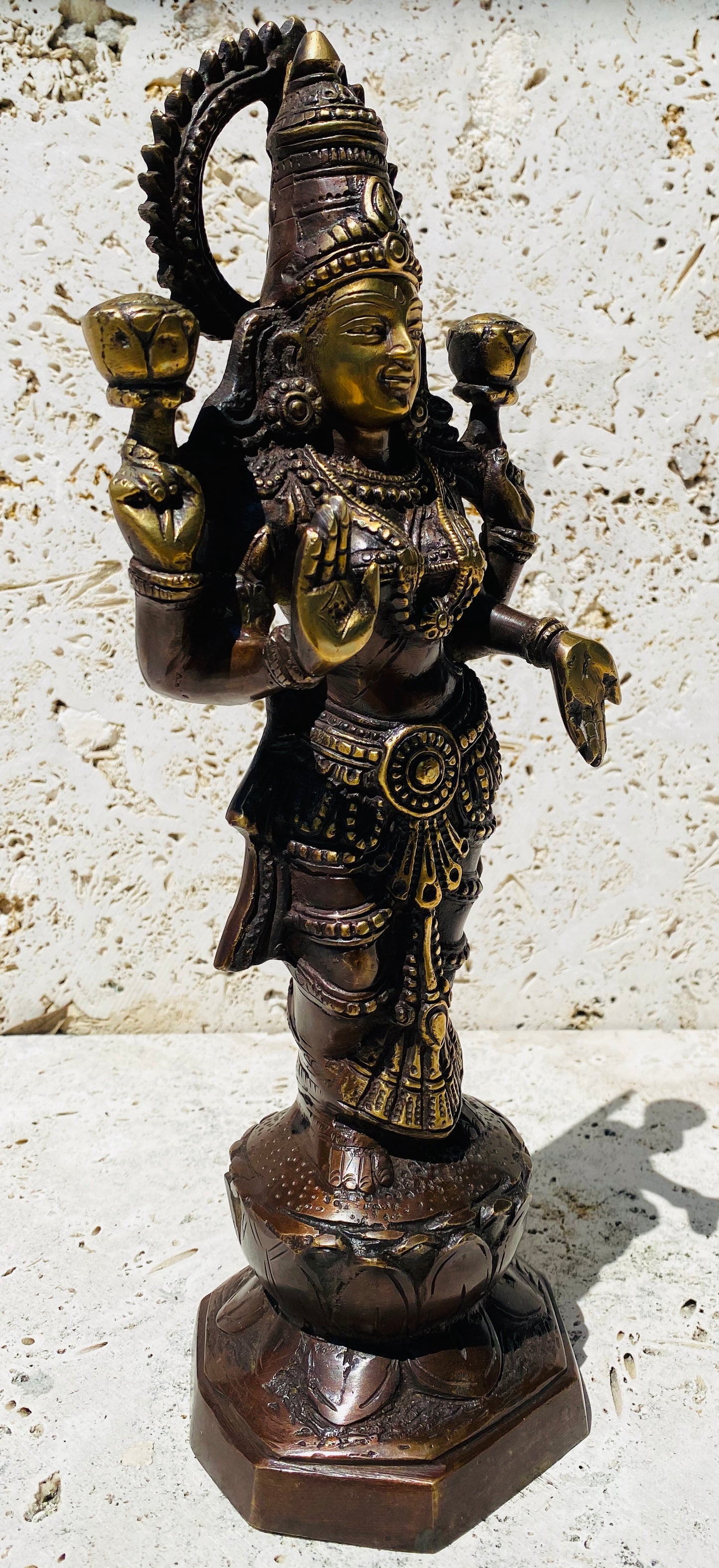 Hand Finished Brass Laxmi Statue - Goddess of Wealth 36cm x 14cm