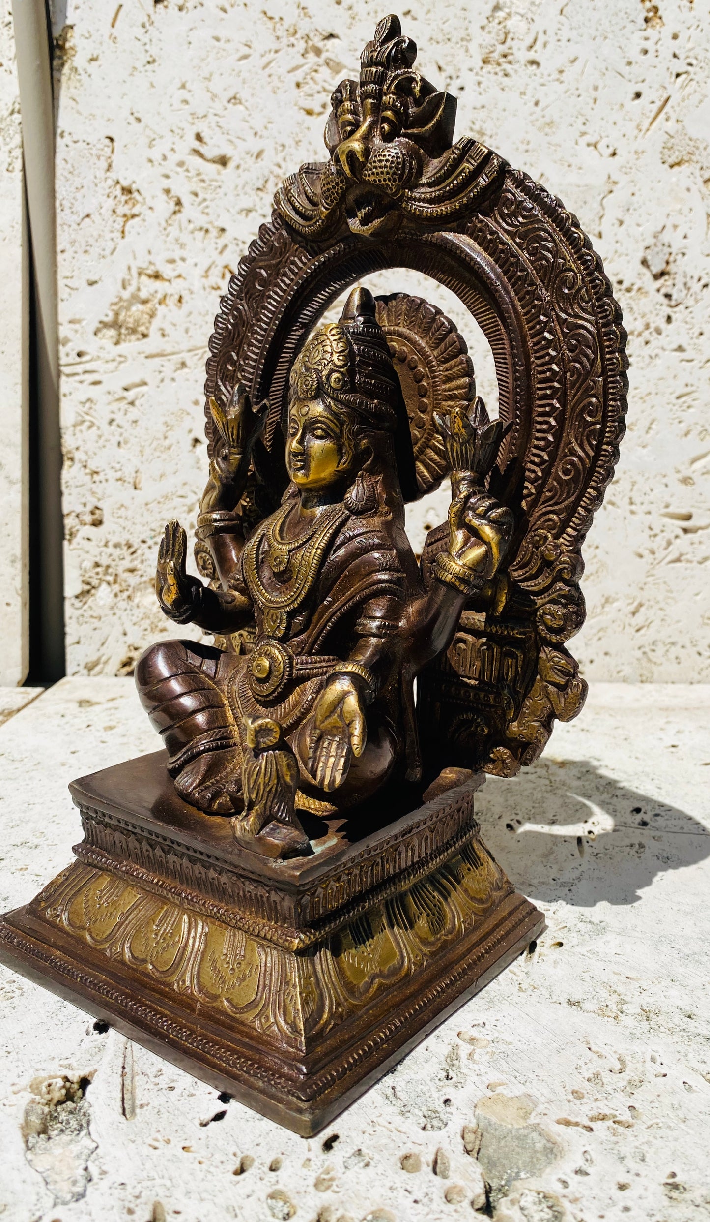 Hand Finished Brass Laxmi Statue - Goddess of Wealth 29cm x 18cm