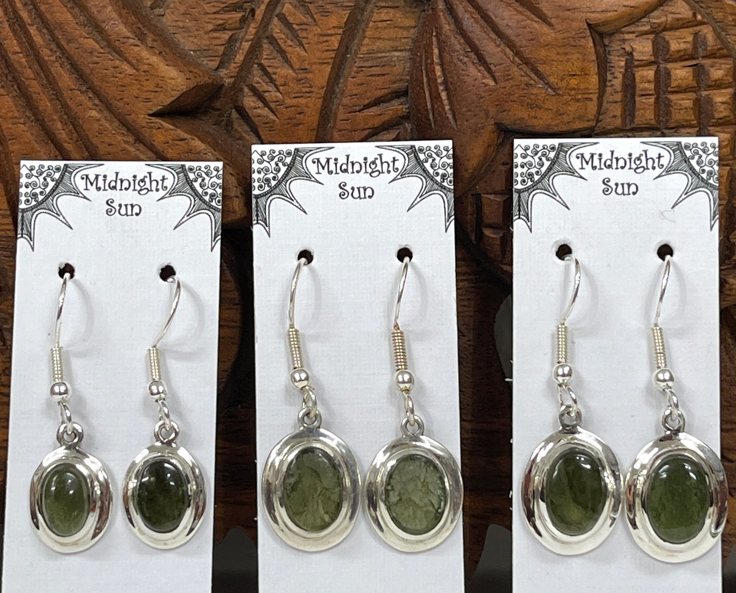 Sterling Silver Moldavite Oval Earrings