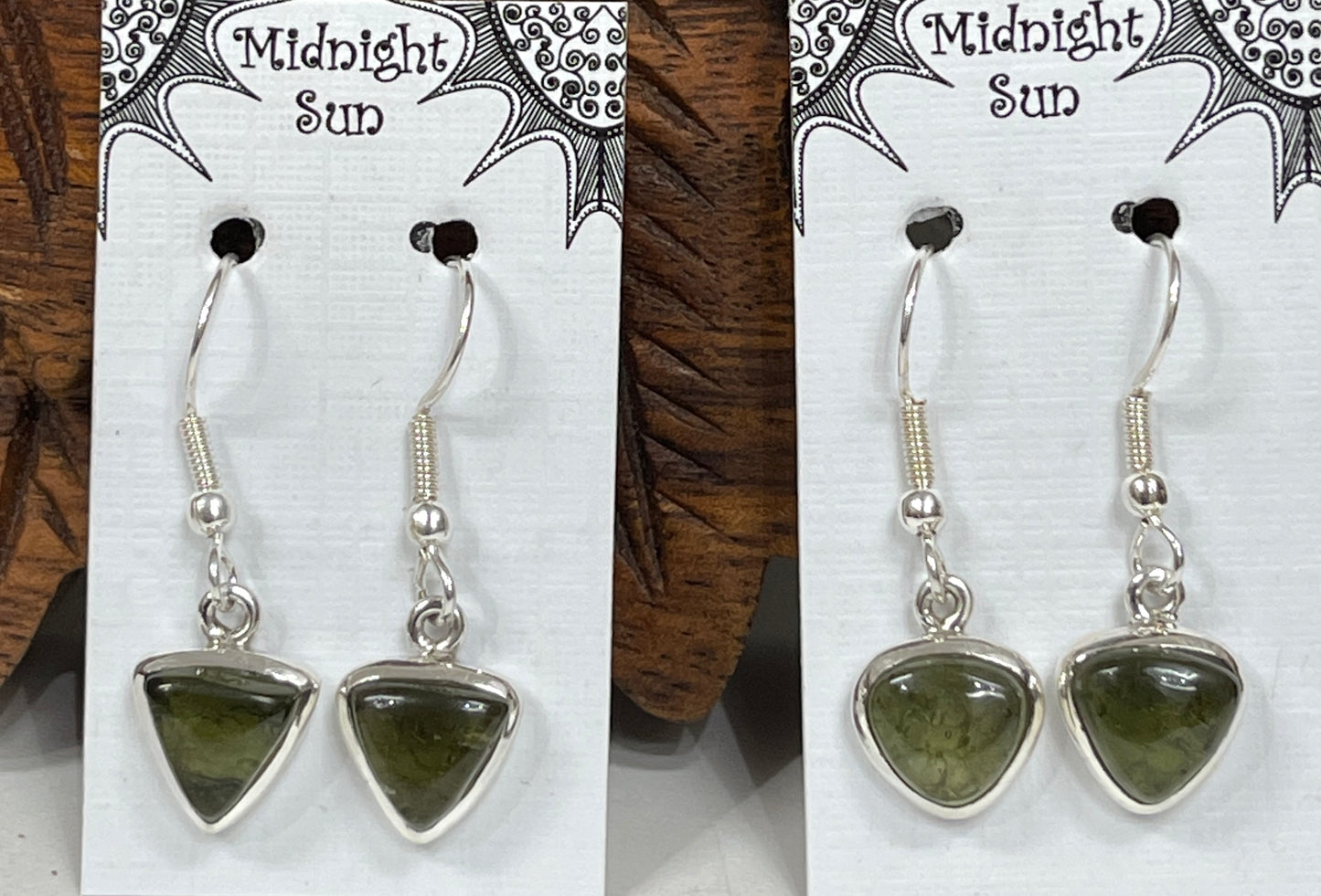 Sterling Silver Moldavite Trillion Earrings