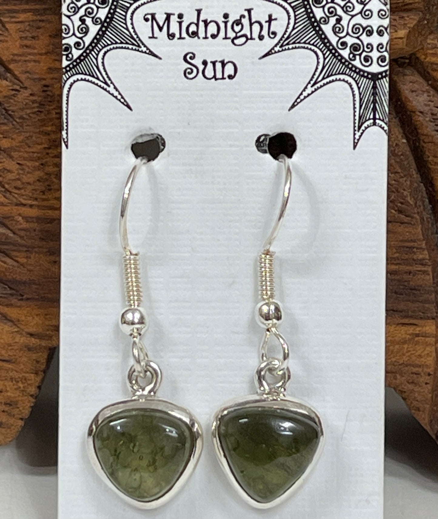 Sterling Silver Moldavite Trillion Earrings