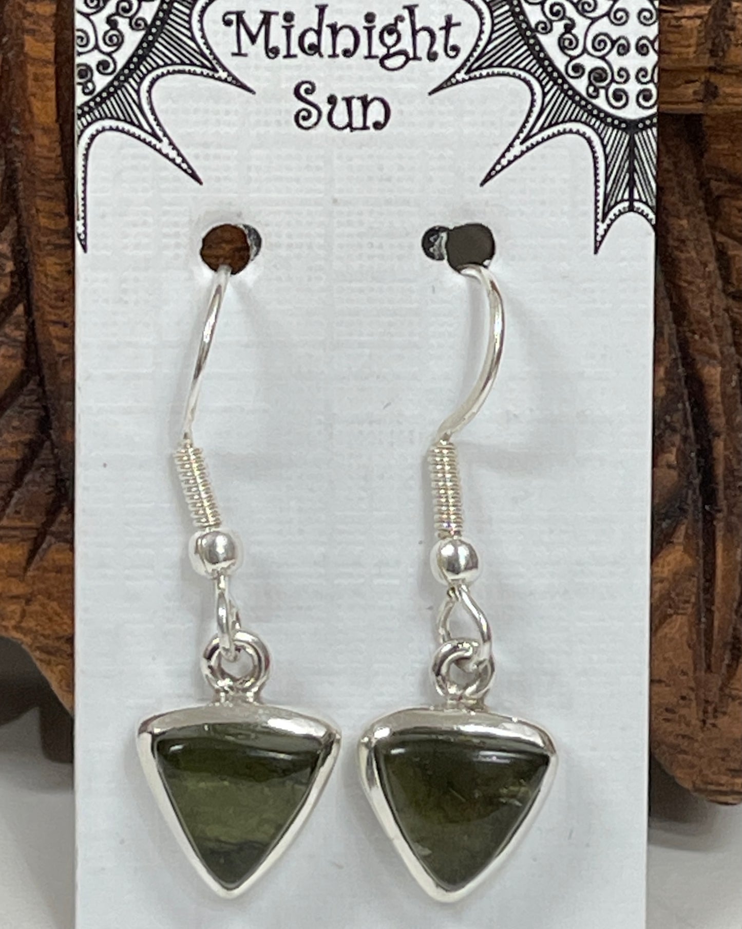 Sterling Silver Moldavite Trillion Earrings