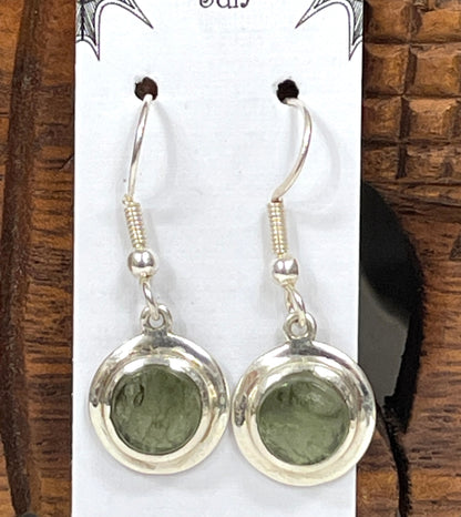 Sterling Silver Moldavite Round Earrings