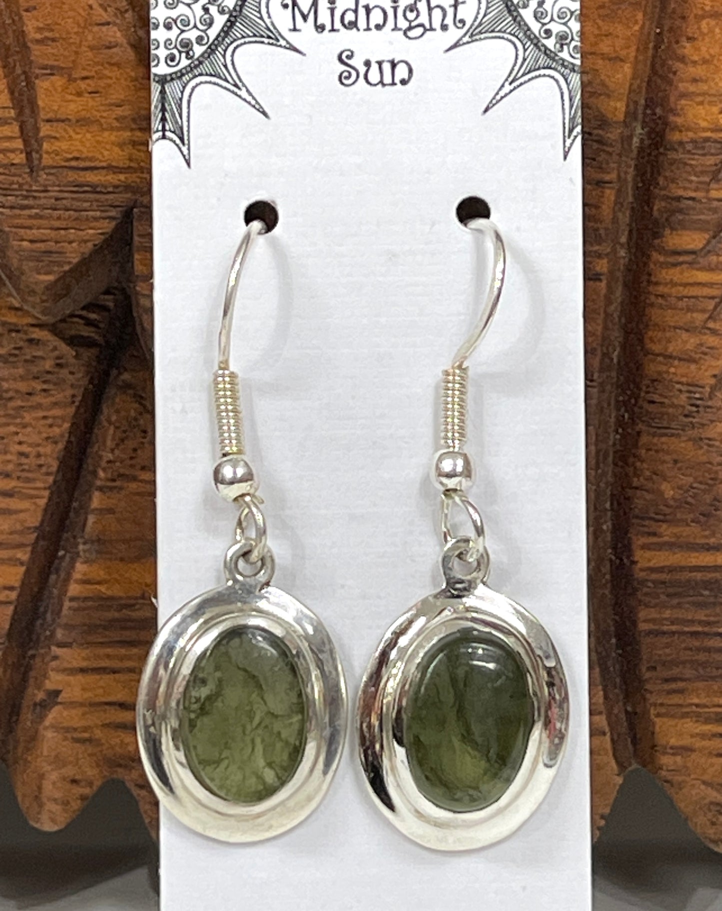 Sterling Silver Moldavite Oval Earrings