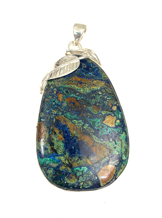 Sterling Silver Chrysocolla and Azurite/Malachite Leaf Pendants