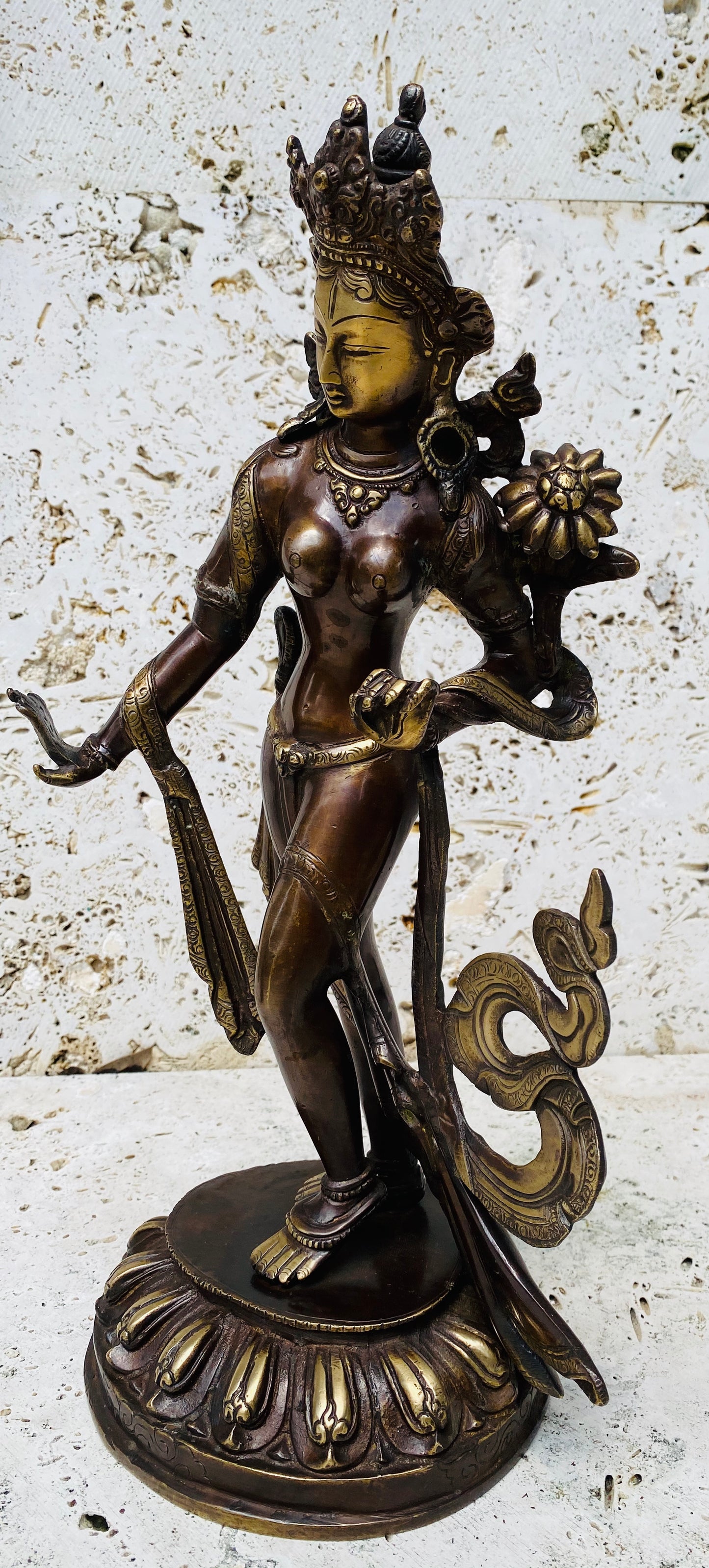 Hand Finished Brass Standing White Tara Statues - Goddess of Healing 40cm x 22cm