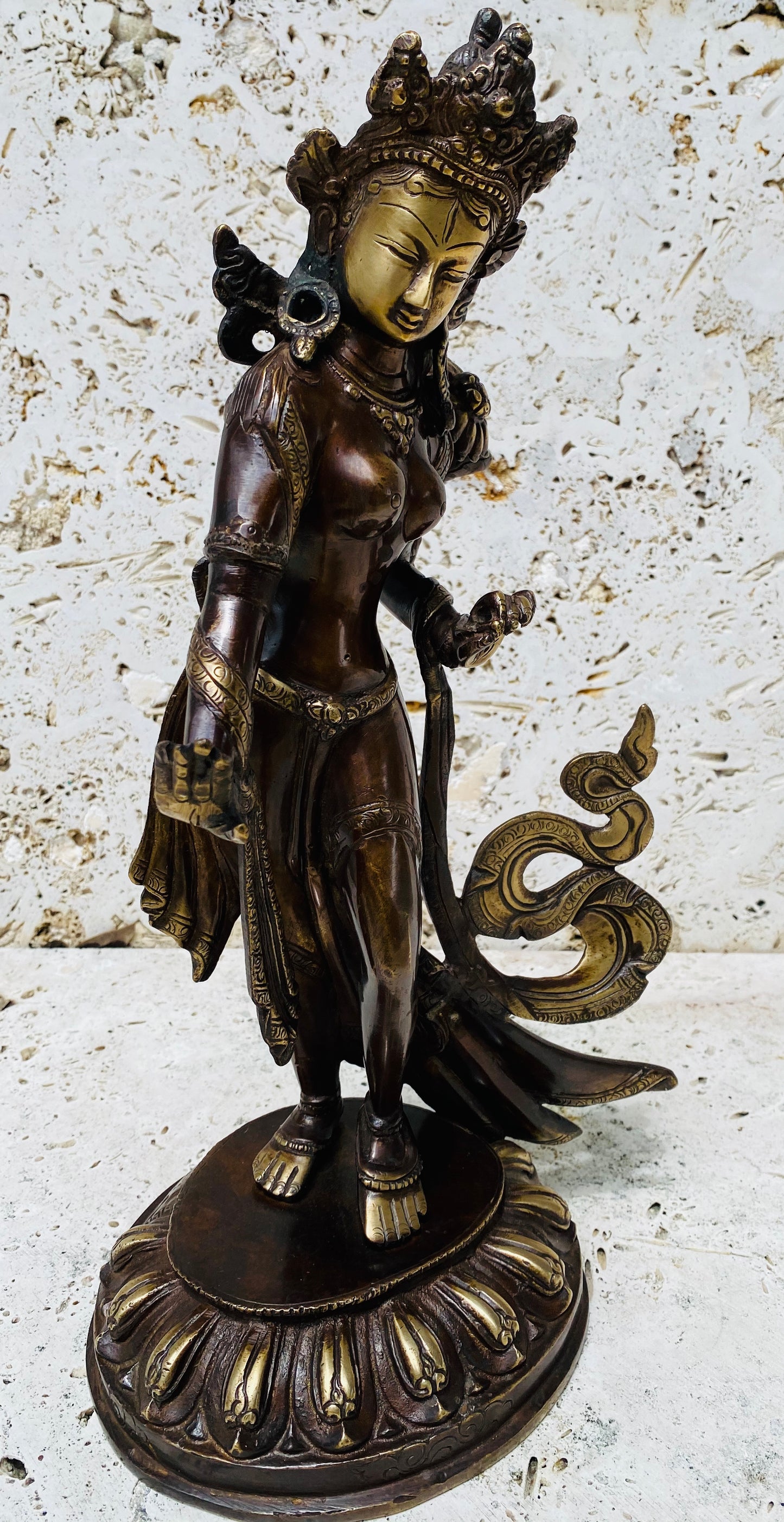 Hand Finished Brass Standing White Tara Statues - Goddess of Healing 40cm x 22cm