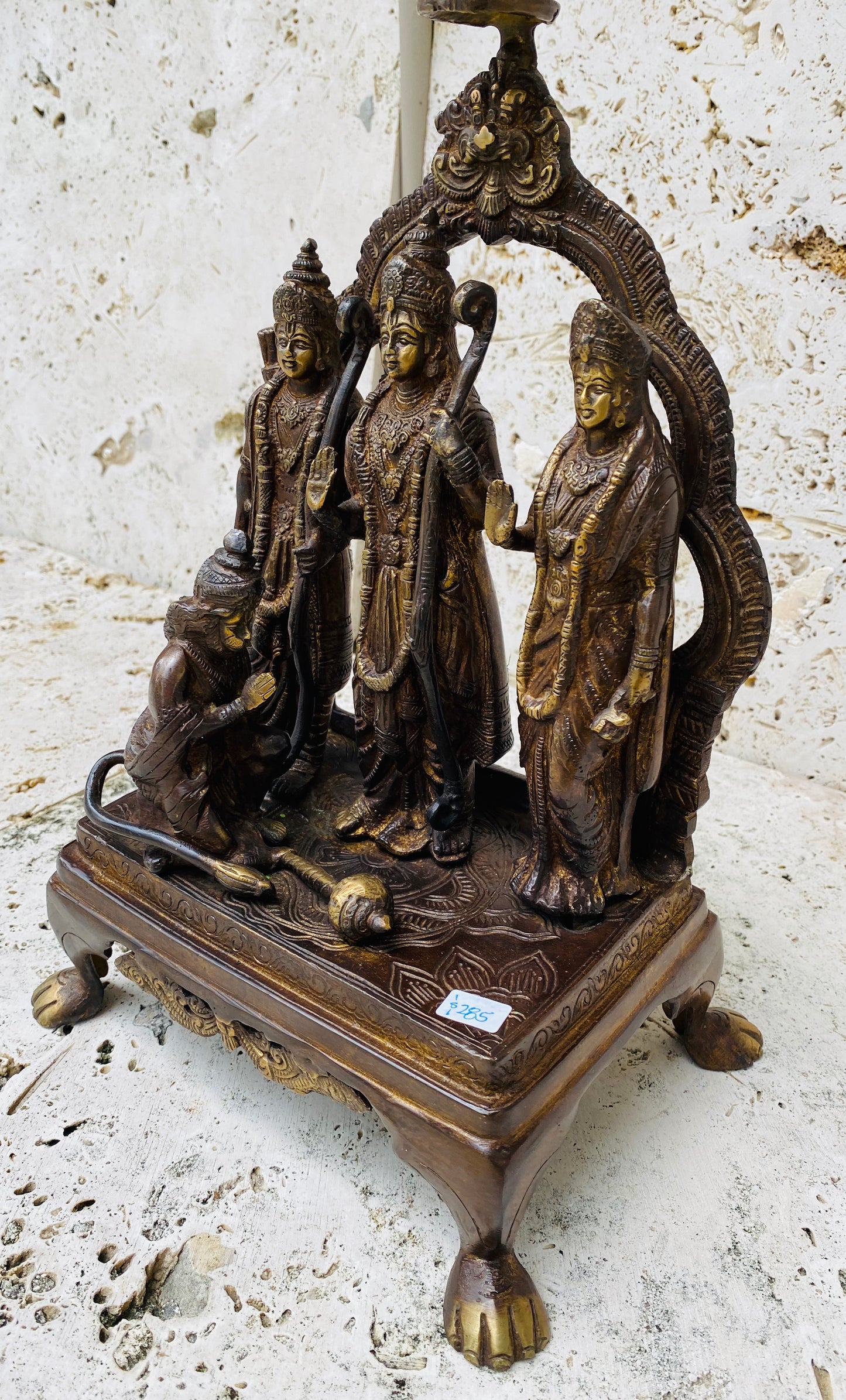 Hand Finished Brass Ram, Sita, Laxman & Hanuman Statue - 34cm x 24cm x 16cm