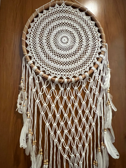 Crochet Dream Catcher with Swan Feathers