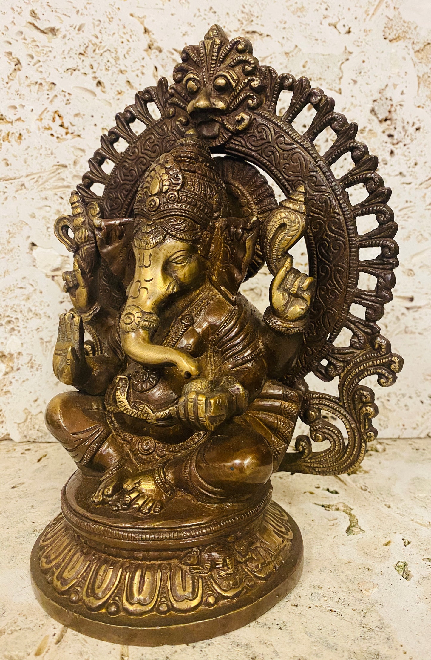 Hand Finished Brass Ganesh Statues - Remover of Obstacles 26cm x 21cm