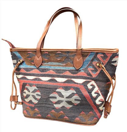 Turkish Kilim Leather Tote Bags