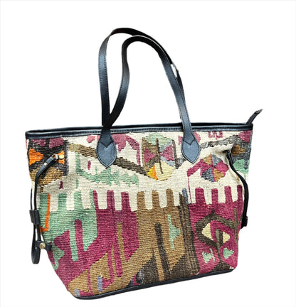 Turkish Kilim Leather Tote Bags