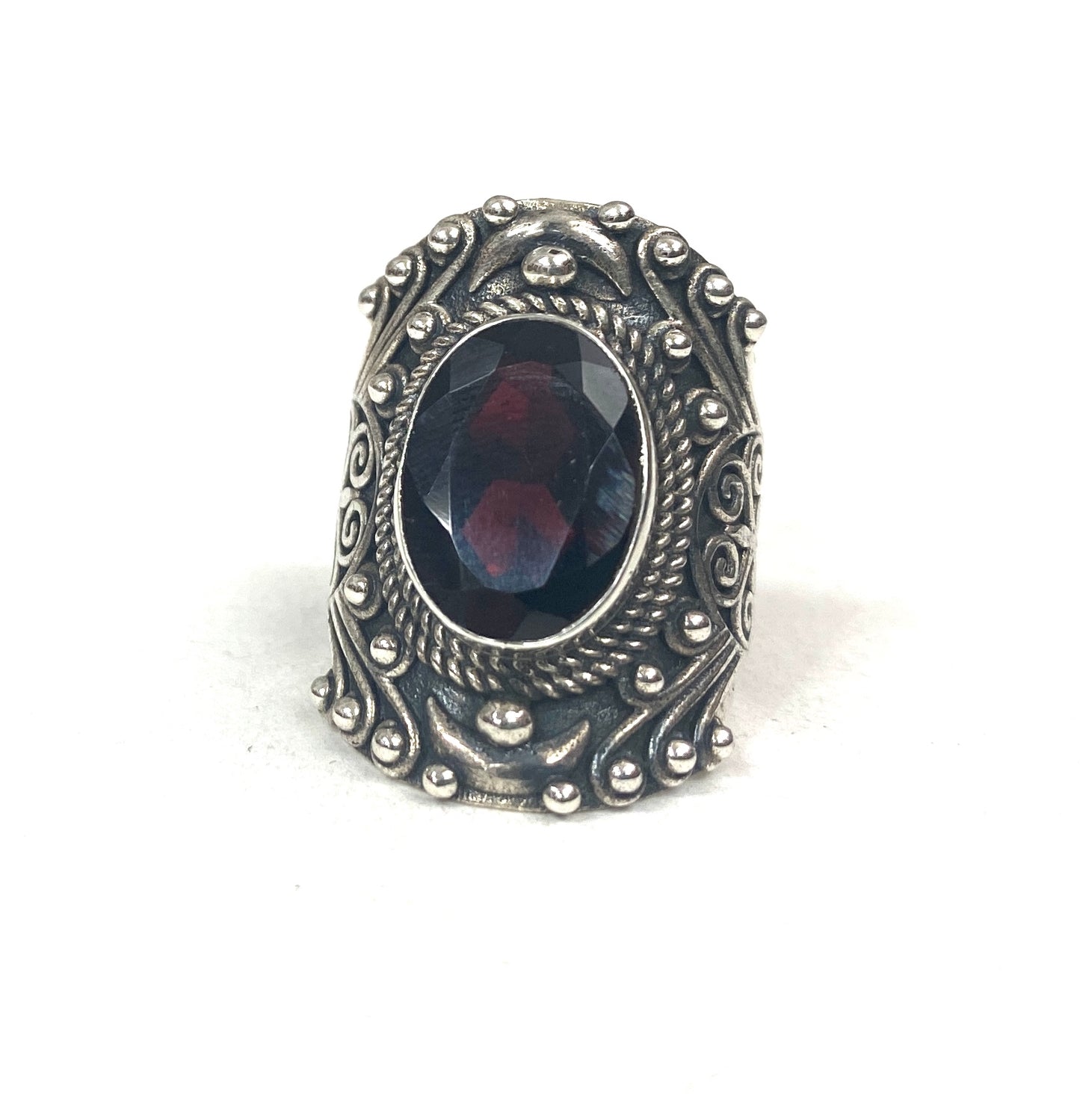 Sterling Silver Jawan work Faceted Garnet Rings -Available in sizes 7-11