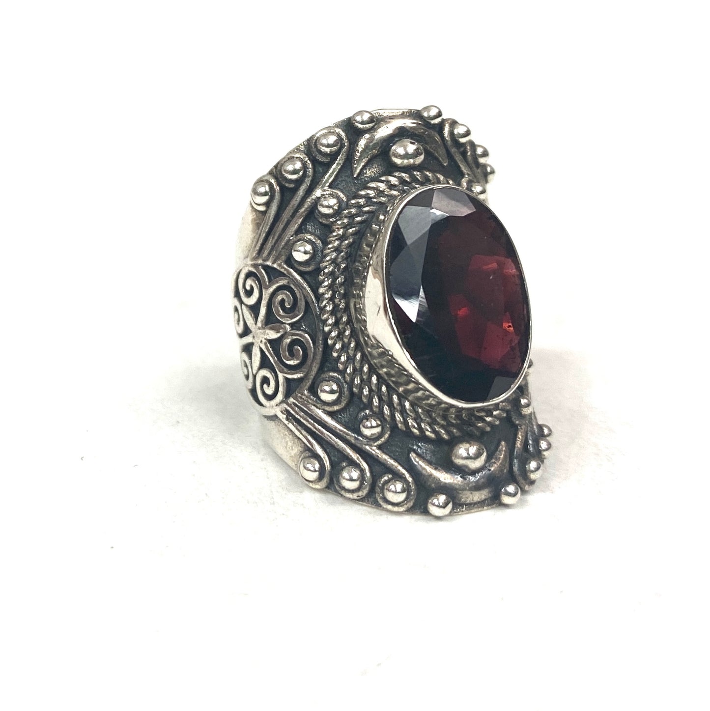 Sterling Silver Jawan work Faceted Garnet Rings -Available in sizes 7-11